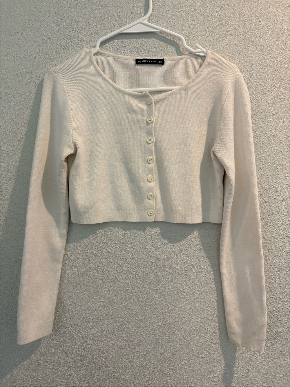 Brandy Melville Cream Cropped Button-Front Cardigan 100% Cotton